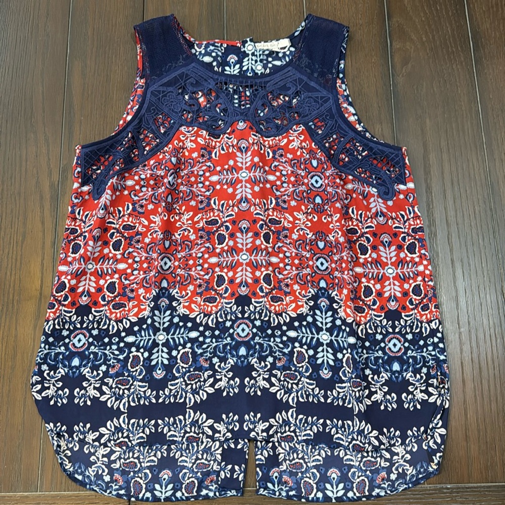 Pale sky large sleeveless top with button up back